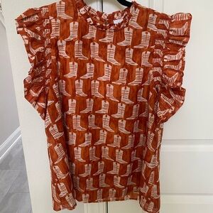 J.Marie Dixie Ruffle Sleeve Cowboy Boot Print